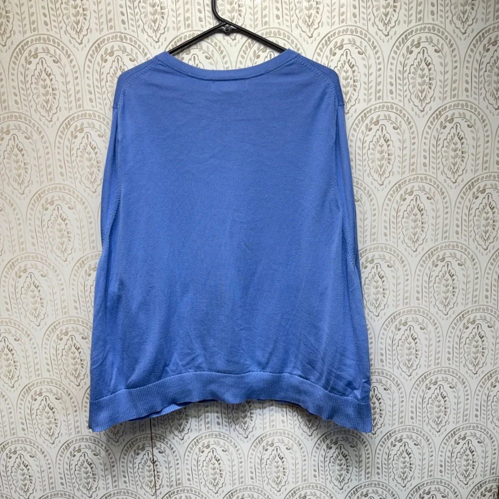 Lands' End Cardigan Sweater Women 5X Blue‎ Cotton Modal Knit Button Front Pocket
